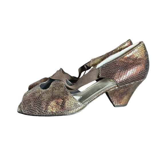 Ros Hommerson peep toe heel comfort size 10 1/2 Wide brown and gold snake skin - Picture 6 of 11